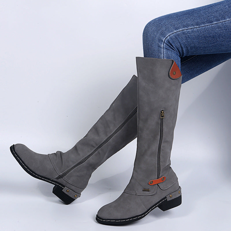 Patent Leather Flat Side-Zip Boots