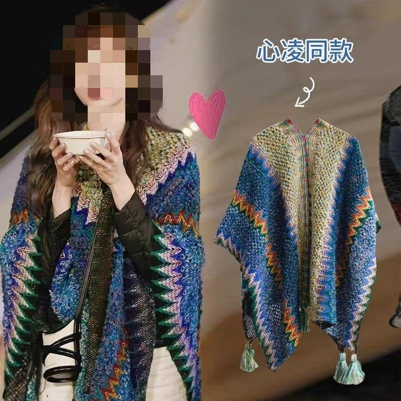 Fringed Gradient Cape Scarf