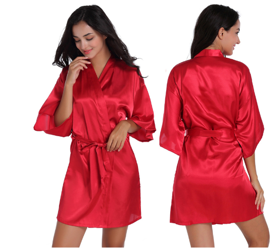 Plus Size Silk Wedding Robe, Mid-Sleeve Homewear