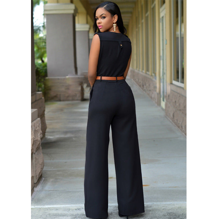 High-Waist V-Neck Wide-Leg Pants – Belted & Elevated