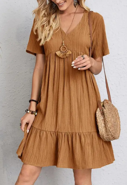 V-Neck Corset Waist Cake Skirt Dress