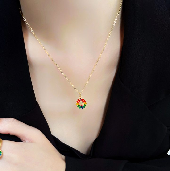 Colorful Sunflower Ring – Geometric Floral Statement Jewelry