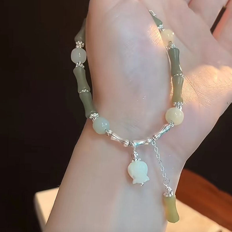 Bamboo Lily Floral Bracelet – Handcrafted Zinc Alloy Jewelry