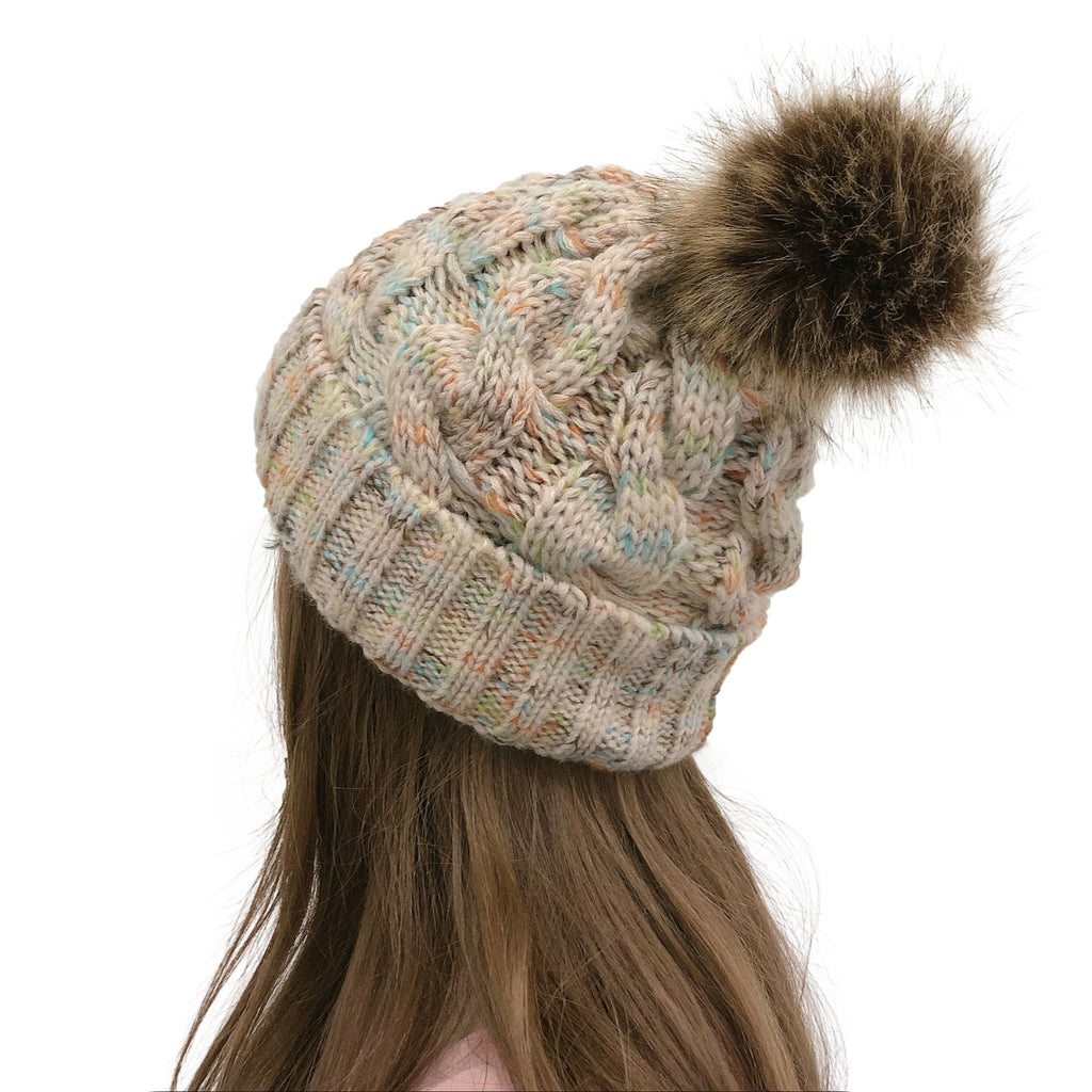 2019 Colorful Pom Pom Knit Beanie for Ponytail
