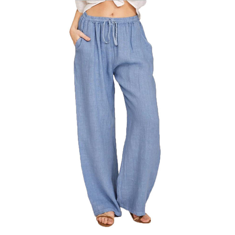 Relaxed Cotton-Linen Wide Leg Trousers