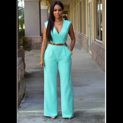 High-Waist V-Neck Wide-Leg Pants – Belted & Elevated