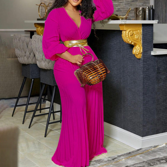 Plus Size Ruffle V-Neck Jumpsuit
