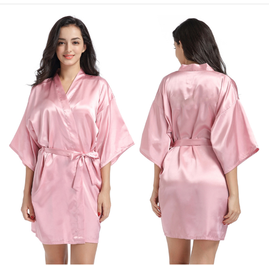 Plus Size Silk Wedding Robe, Mid-Sleeve Homewear