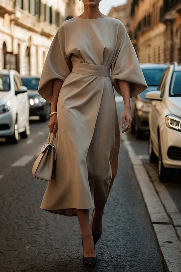 Batwing Sleeve Belted Midi Dress