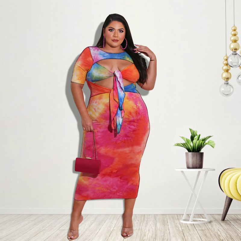 Plus Size Printed Milk Silk Midi Dress
