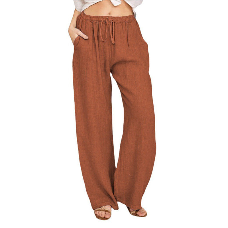 Relaxed Cotton-Linen Wide Leg Trousers