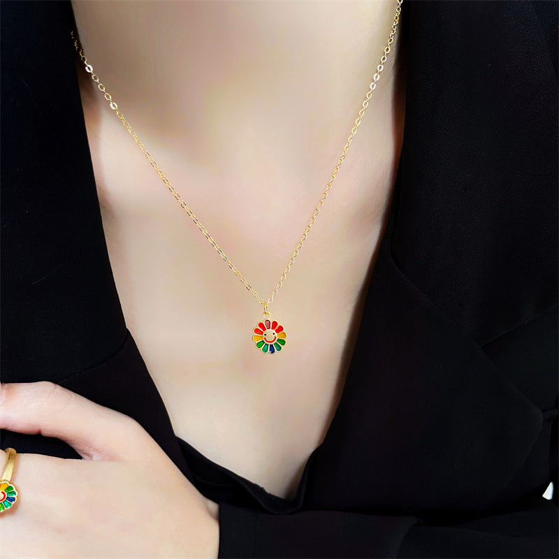 Colorful Sunflower Ring – Geometric Floral Statement Jewelry