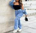 High Waist Wide Leg Women's Jeans with Pockets