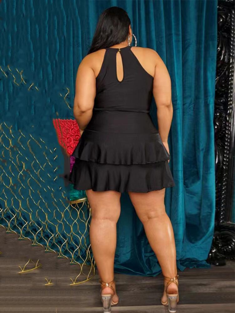 Plus Size High Waist Backless Mini Dress