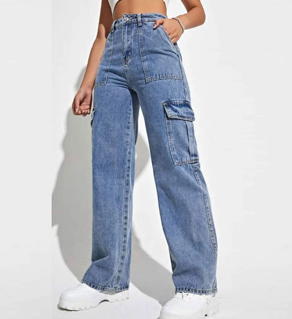High Waist Wide Leg Women's Jeans with Pockets