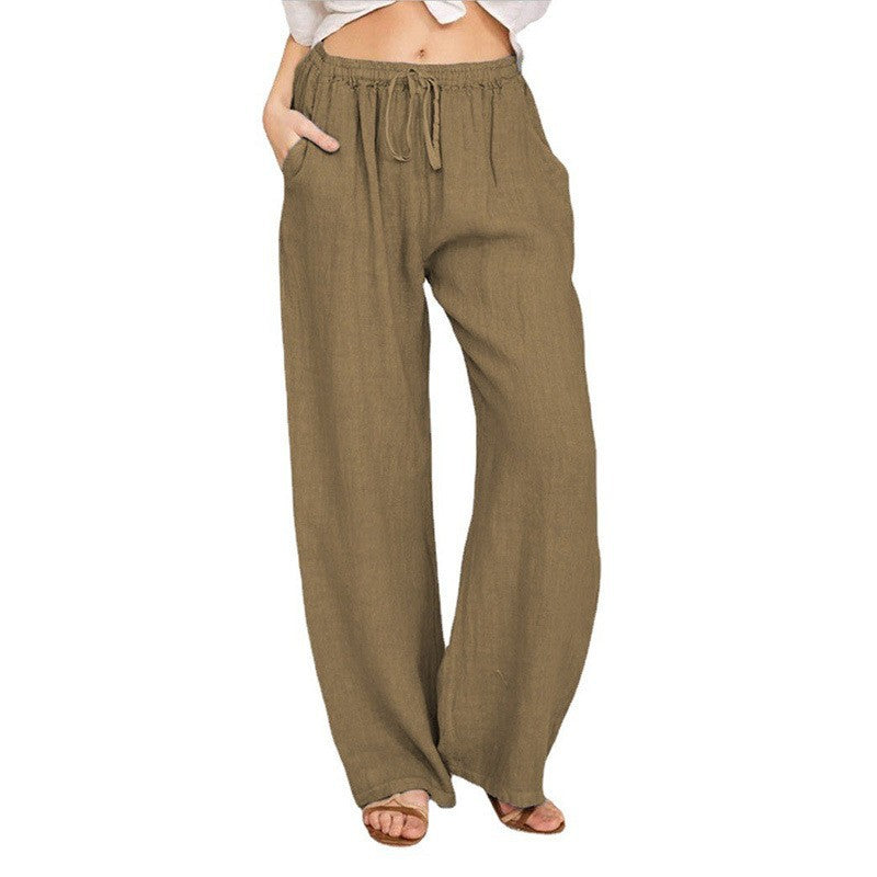 Relaxed Cotton-Linen Wide Leg Trousers