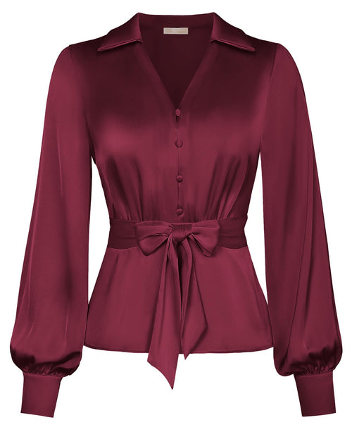 Belle Poque Satin V-Neck Blouse