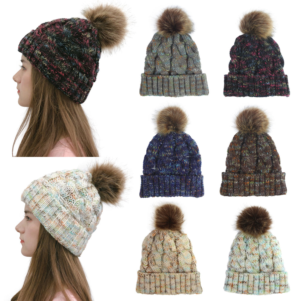 2019 Colorful Pom Pom Knit Beanie for Ponytail