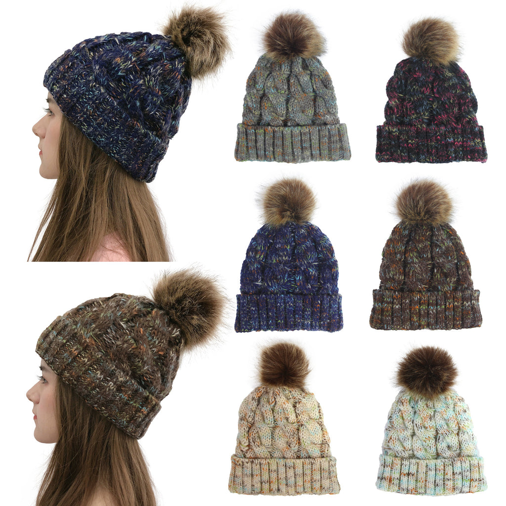 2019 Colorful Pom Pom Knit Beanie for Ponytail