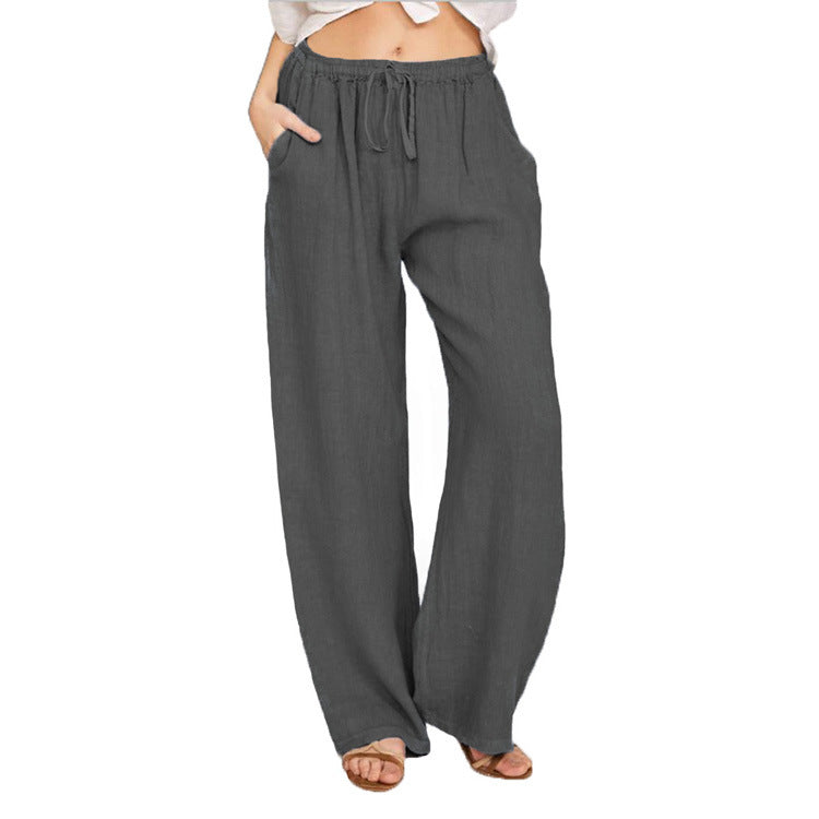 Relaxed Cotton-Linen Wide Leg Trousers