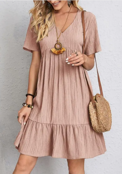 V-Neck Corset Waist Cake Skirt Dress