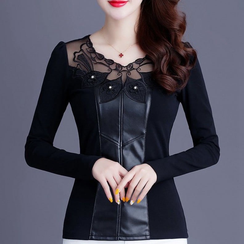 Lace Splicing Long Sleeve Blouse
