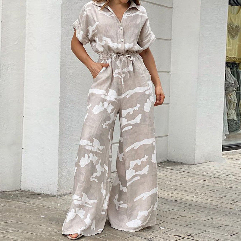 Print Lace-Up Straight Leg Jumpsuit – Casual & Chic One-Piece