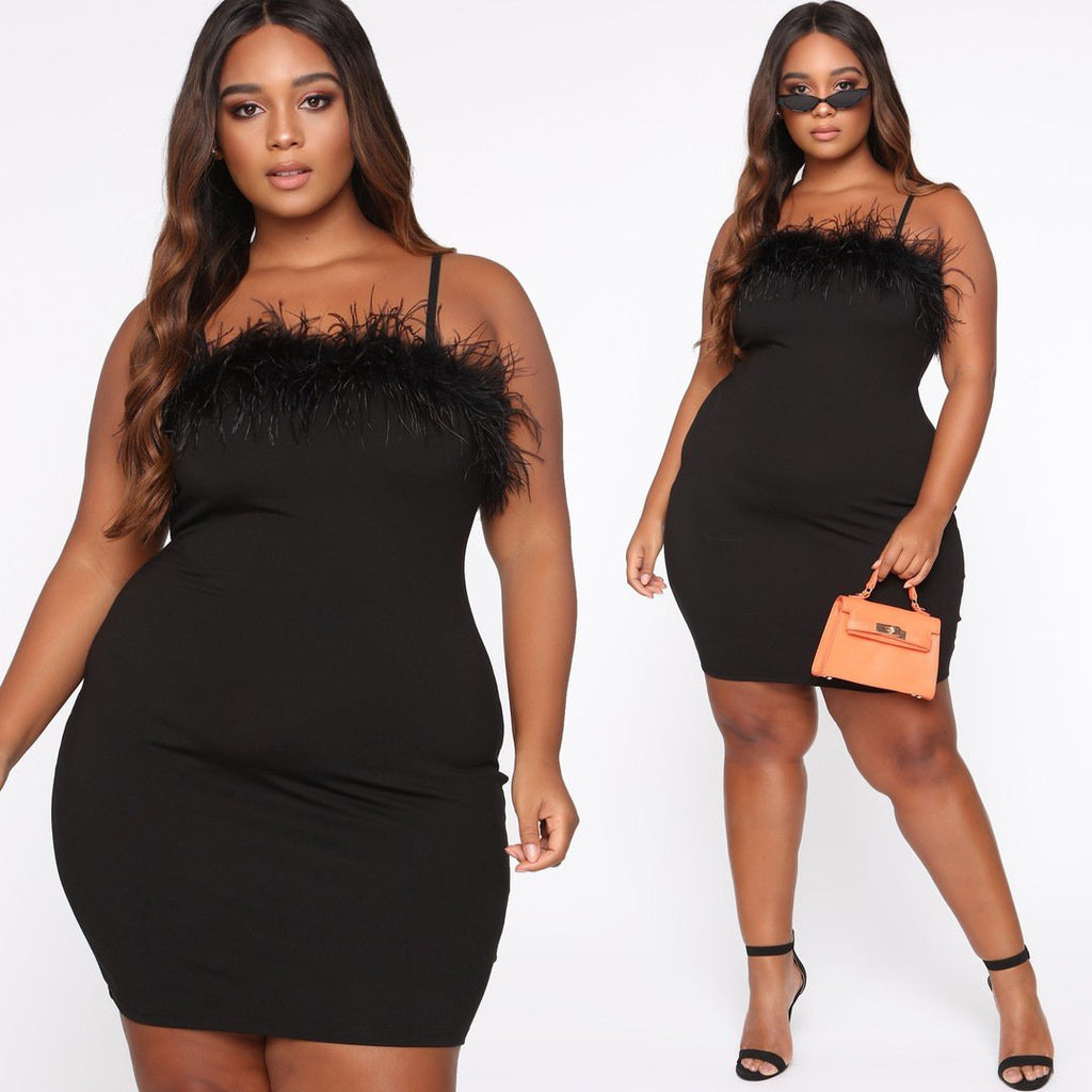 Plus Size Feather-Trim Suspender Gown