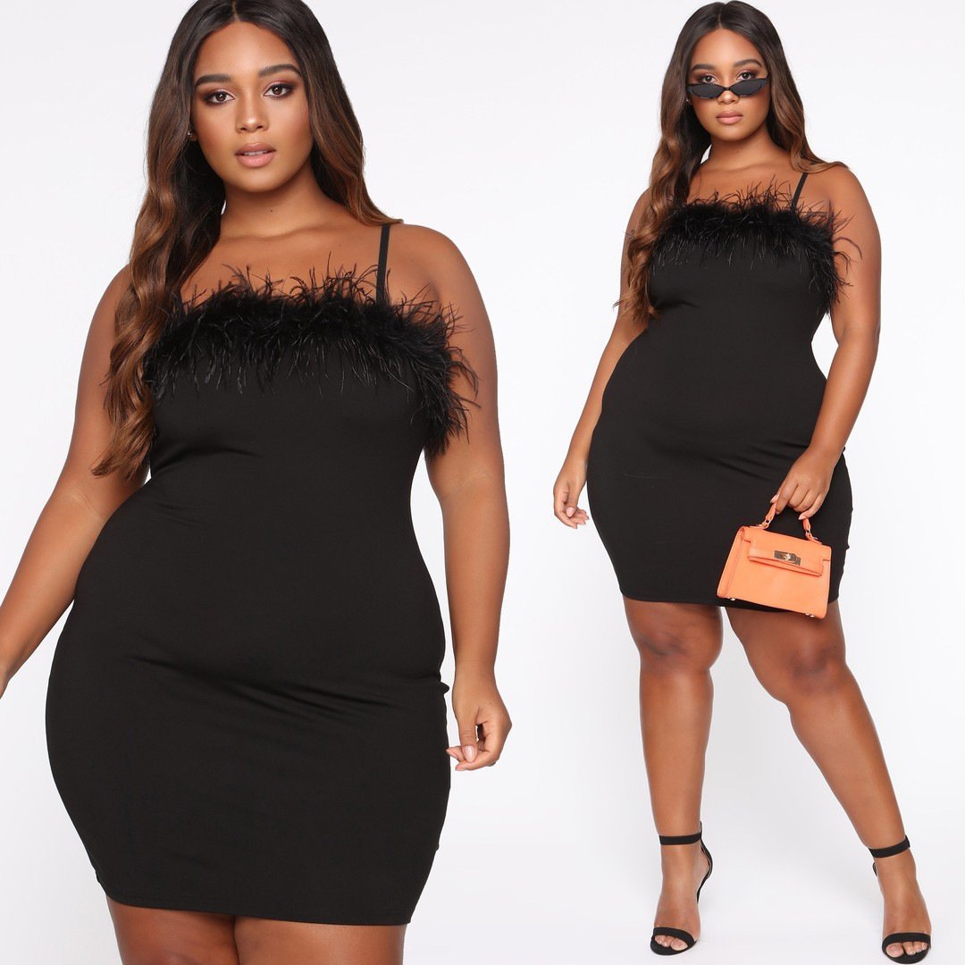 Plus Size Feather-Trim Suspender Gown