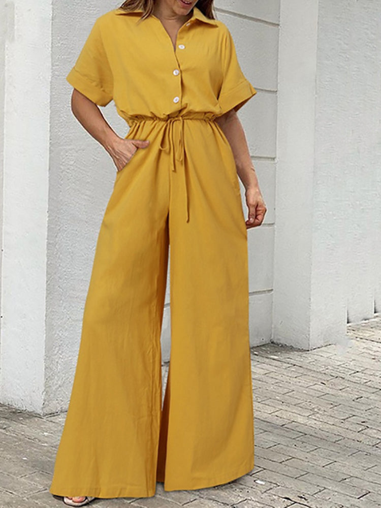 Print Lace-Up Straight Leg Jumpsuit – Casual & Chic One-Piece