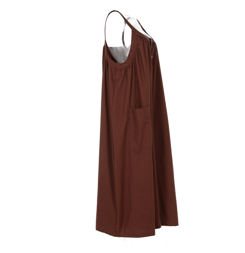 Loose-Fit Cotton Linen Jumpsuit with Big Pockets