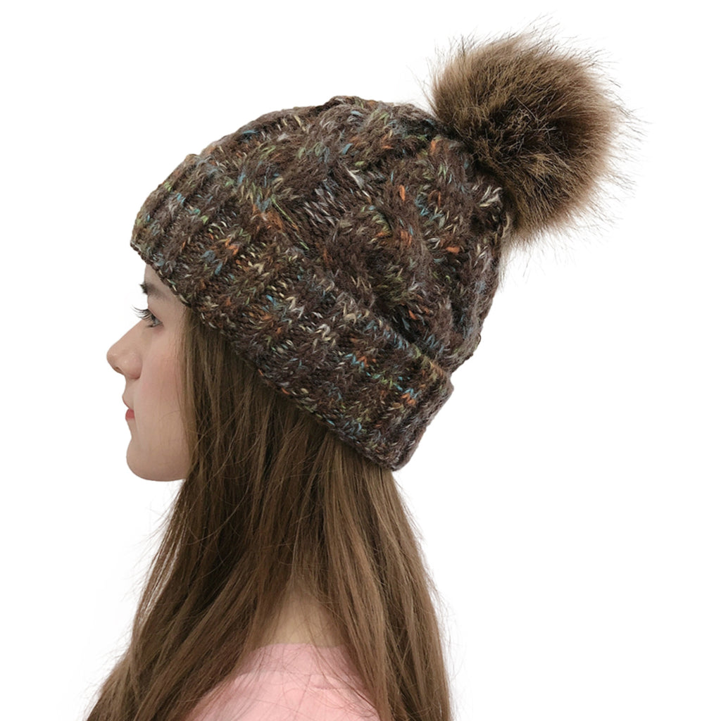 2019 Colorful Pom Pom Knit Beanie for Ponytail