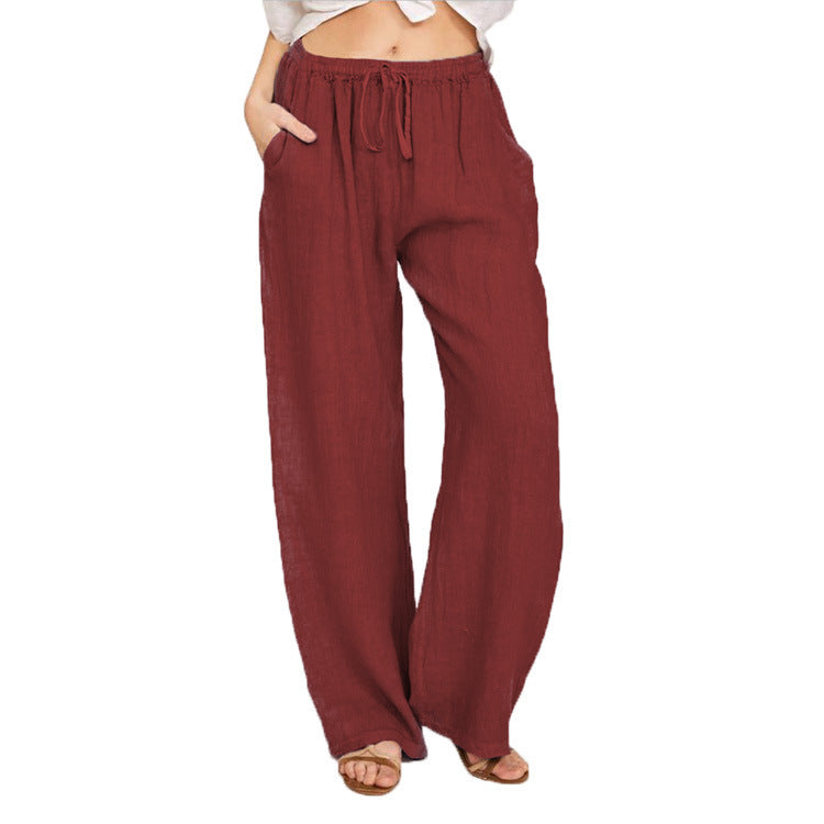 Relaxed Cotton-Linen Wide Leg Trousers