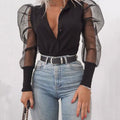 Puff Sleeve Sheer Blouse