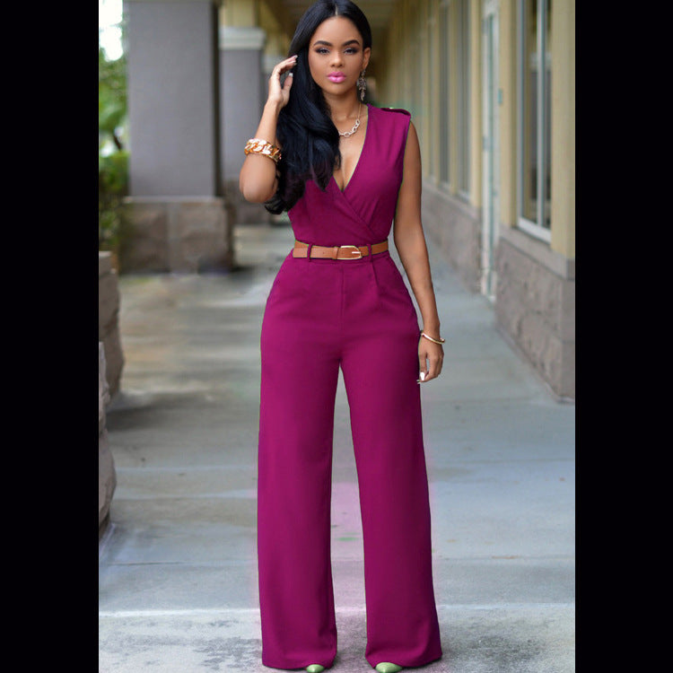 High-Waist V-Neck Wide-Leg Pants – Belted & Elevated