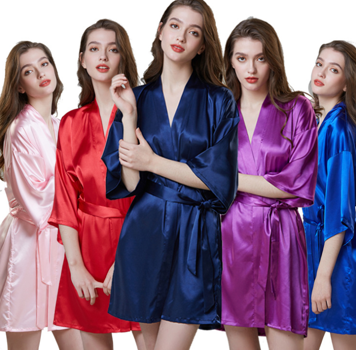 Plus Size Silk Wedding Robe, Mid-Sleeve Homewear