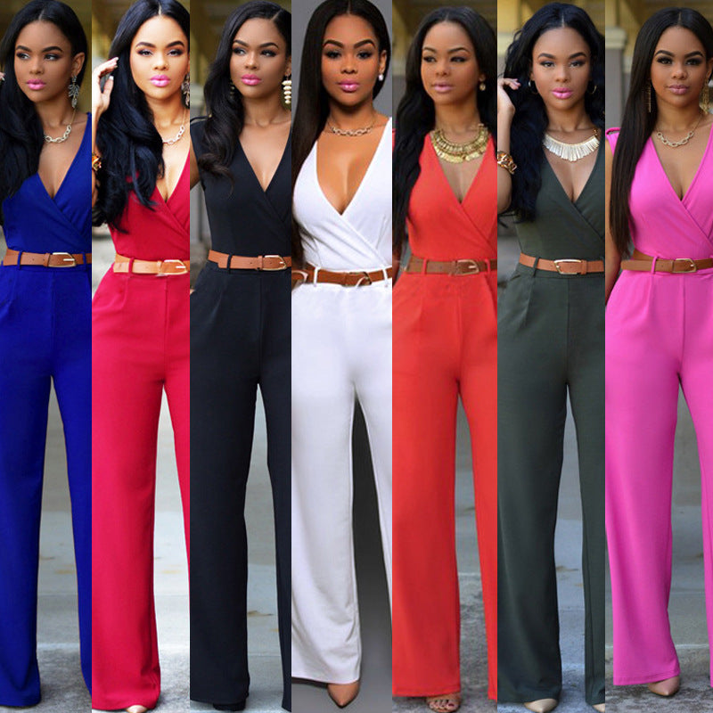 High-Waist V-Neck Wide-Leg Pants – Belted & Elevated