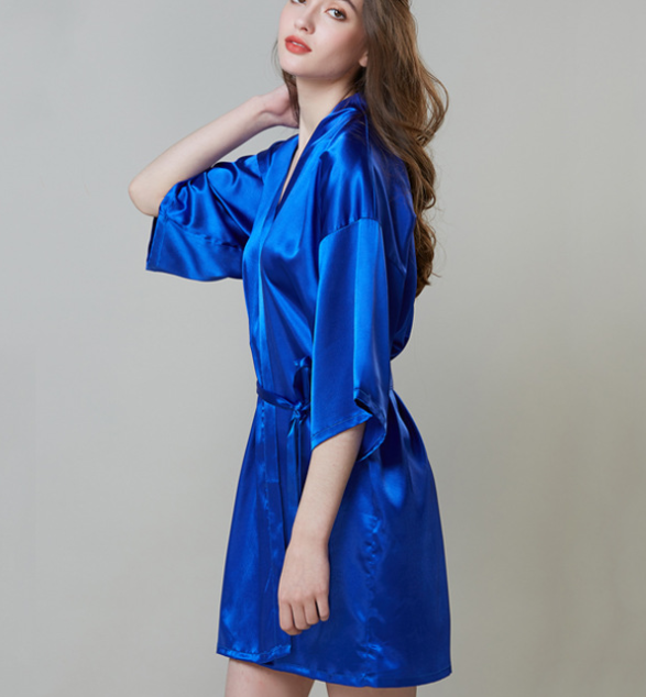 Plus Size Silk Wedding Robe, Mid-Sleeve Homewear