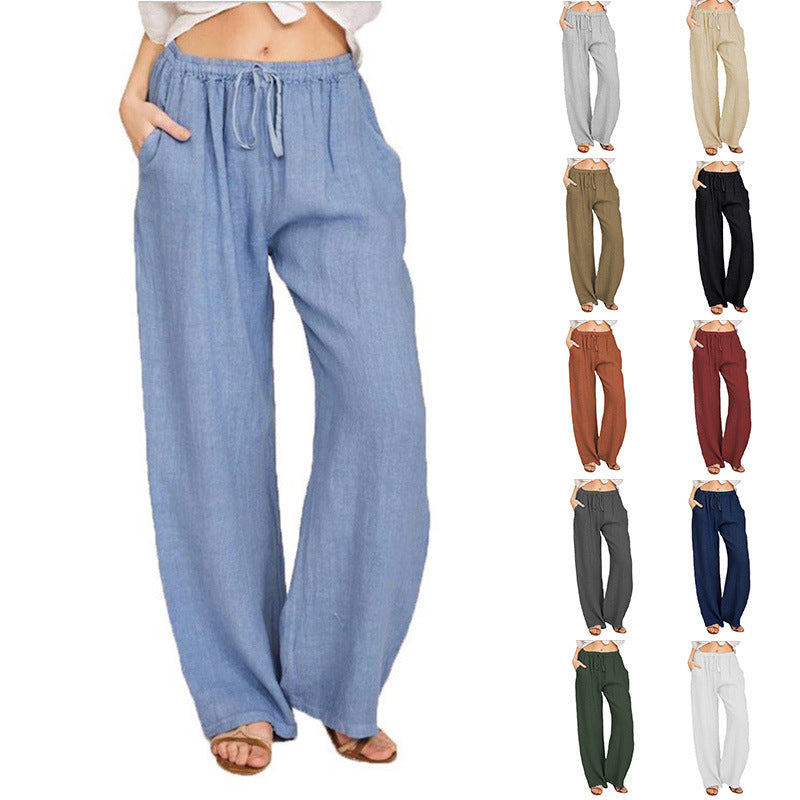 Relaxed Cotton-Linen Wide Leg Trousers
