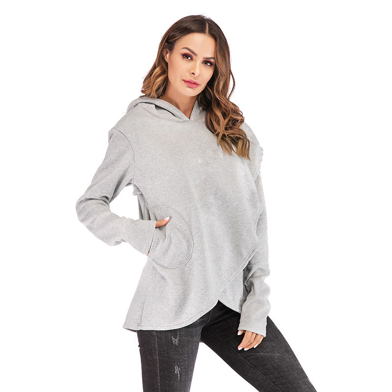 Irregular Hooded Fleece Blouse for Women