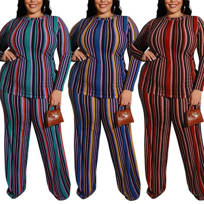 Plus Size Striped Knit 2-Piece Set