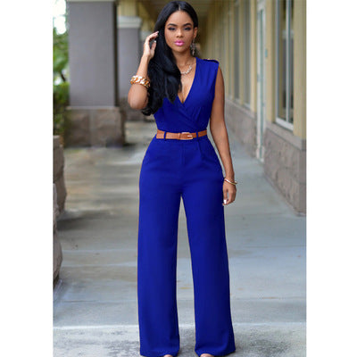 High-Waist V-Neck Wide-Leg Pants – Belted & Elevated