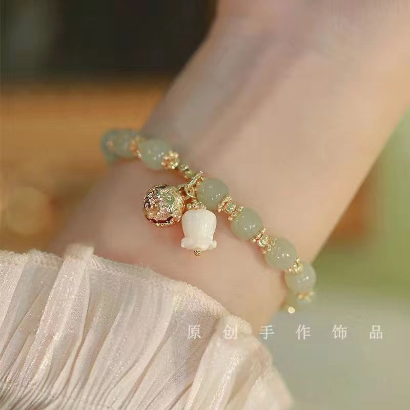 Bamboo Lily Floral Bracelet – Handcrafted Zinc Alloy Jewelry