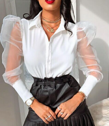 Puff Sleeve Sheer Blouse