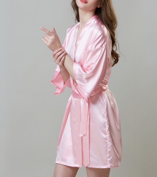 Plus Size Silk Wedding Robe, Mid-Sleeve Homewear