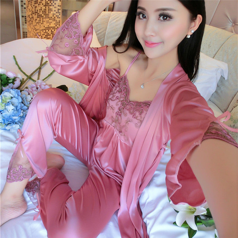 Chic Ice Silk Women's Loungewear Trio
