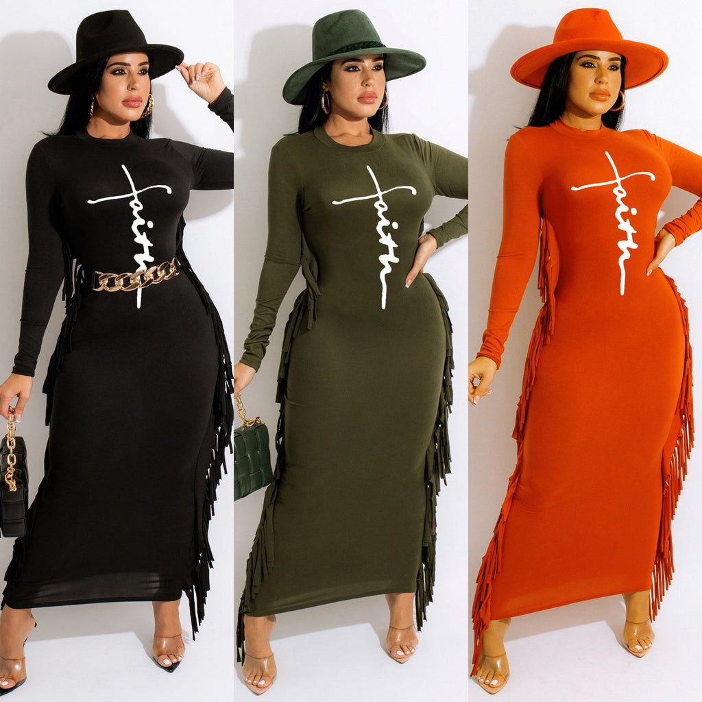 Printed Tassel Maxi Dress
