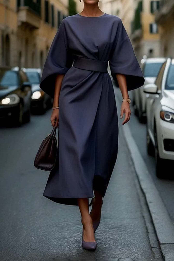 Batwing Sleeve Belted Midi Dress