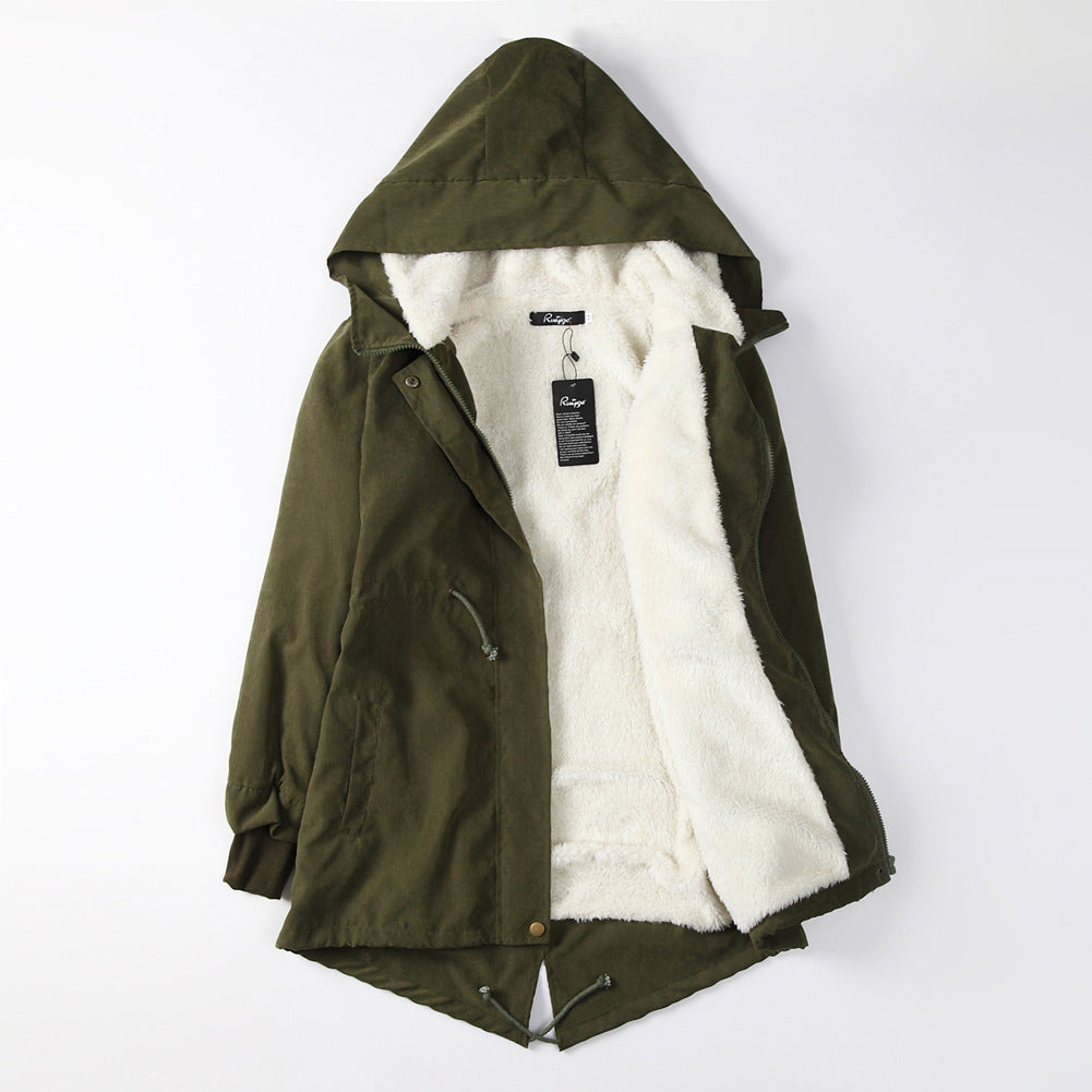 Long Cotton Coat with Lamb Fleece Design