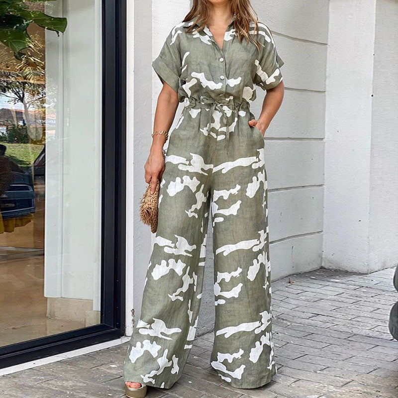 Print Lace-Up Straight Leg Jumpsuit – Casual & Chic One-Piece